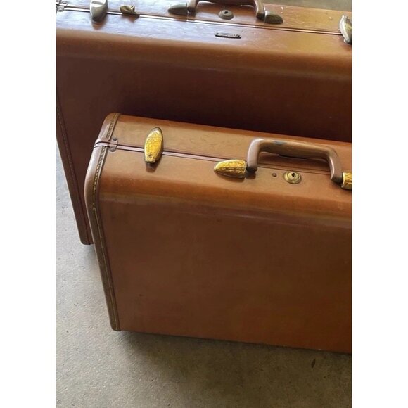Samsonite Vintage Streamlite Suitcases Luggage Solid Brown 1950s RARE Style 4651 - Picture 4 of 16